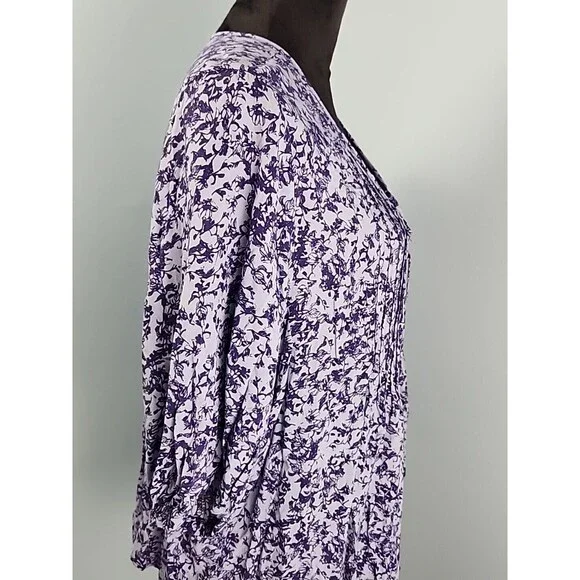 Knox Rose Size x1 Blue Floral V-Neck Ruffled Boho Top Shirt Peasant Blouse Tie - Picture 9 of 15